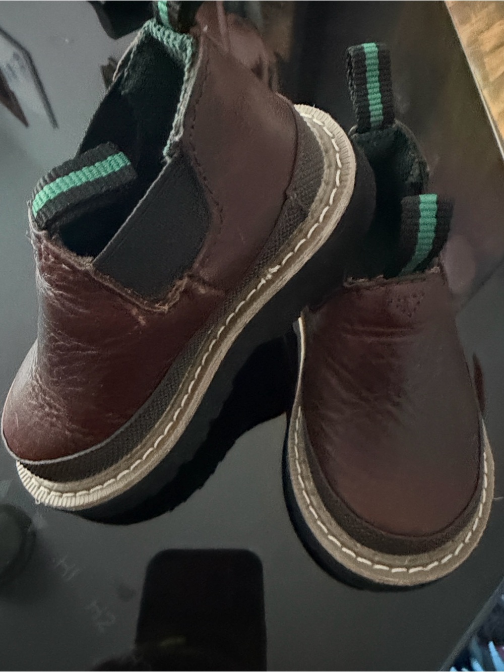 Georgia Youth Romeo Slip OnBoot Kids Brown Leather Chelsea Boots with Green Trim